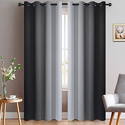 Yakamok Graue weiße und schwarze Ombre-Vorhänge für Schlafzimmer, lichtblockierende Farbverläufe, Raumverdunkelung, 2 Gardinen, 132x213 cm)