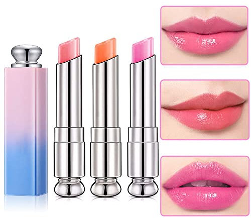 BINGBRUSH 3 Pcs Color Changing Change Lip Balm,Korean Magic Lipstick Color Change Changing Lip Tint Tinted Stain Gloss Balm Long Lasting Waterproof Moisturizer Lipstick Set for Women