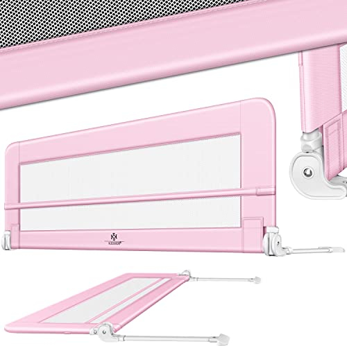 KESSER® Bettgitter 150 cm Bettschutzgitter Kinderbettgitter für Kinder Babybettgitter Klappbar, Tragbar, Kinderbett Kinderbettschutzgitter Rausfallschutz, Bett & Elternbett hoch: 42 cm, Rosa