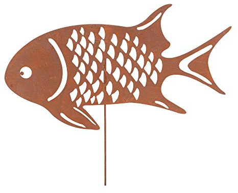 UNUS Gartenstecker Rost Fisch Breit groß
