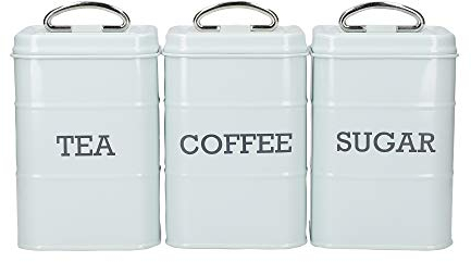 KitchenCraft Living Nostalgia Tarros para Té Café y Azúcar en Caja de Regalo, Acero, Azul Vintage, Juego de 3 Piezas