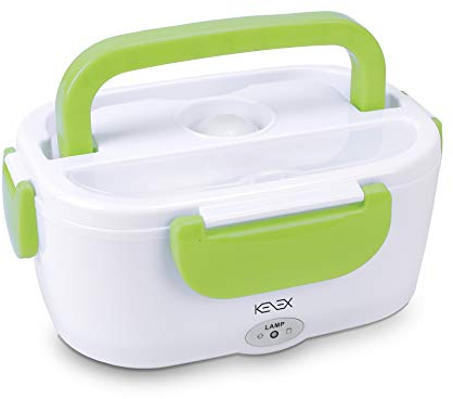 Kenex | Tartera Eléctrica para Casa y Coche | KNA|262 | Incluye Cuchara | Calienta Rápido la Comida | Gran Capacidad | Cierre Seguro | Asa de Fácil Agarre | Fiambrera Eléctrica | Color Blanco/Verde