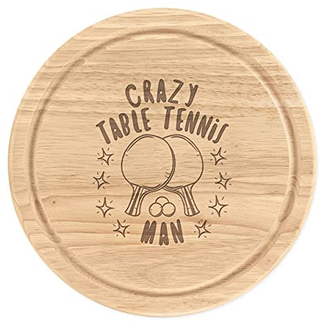 Crazy Table Tennis Man Stars Schneidebrett aus Holz, rund, 25 cm