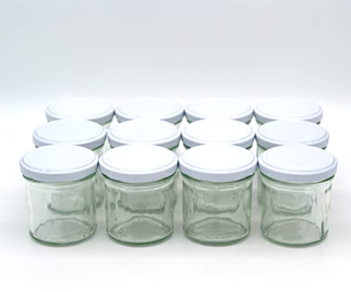 Stoff-Kollektion 12x 165ml Einmachgläser mit Deckel Vorteilspack | Sturzglas Marmeladenglas (Weiß)