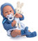 JC TOYS La Newborn Puppe für Neugeborene, 38 cm, aus weichem Vinyl, Kollektion Royal, Kleidung mit Zeichnung Toile de jouy, Schnuller und Plüsch, Kind, blau, entworfen in Spanien von Berenguer, 2