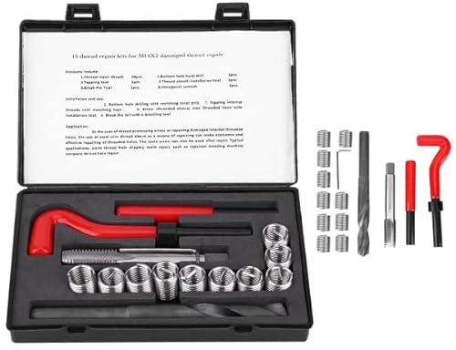 15 Stück Gewindereparatursatz Gewinde Reparatur Set, M14x2 Gewindereparatur Gewindeeinsätze Gewinde Reparatursatz Verdrehter Bohrschlüssel Gewindeeinsatz Werkzeug