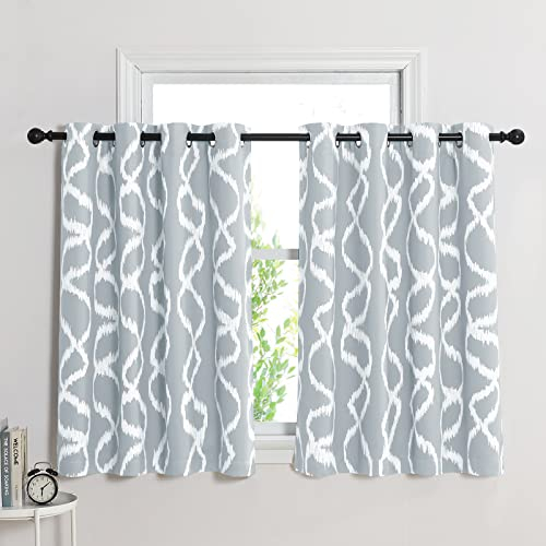 RYB HOME Kurze Verdunkelungsvorhänge für Schlafzimmer, Streifen-Wellenmuster, kleine Fenstervorhänge, moderner Stil für Salon, Kinderzimmer, Büro, B 132 x L 114,3 cm, 2 Stück, Hellgrau