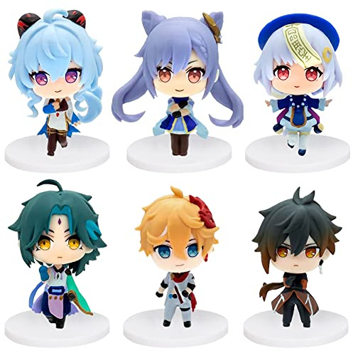 Genshin Impact Kuchendekoration, Genshin Impact Figur, Kuchendekoration für Geburtstagskuchendekoration, Geburtstagsparty-Dekoration, 6 Stück