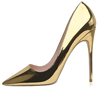 Zhabtuc Tacones de Aguja de Fiesta Dorados con Punta en Punta y tacón Alto de 12 cm para Mujer Oro Talla 37