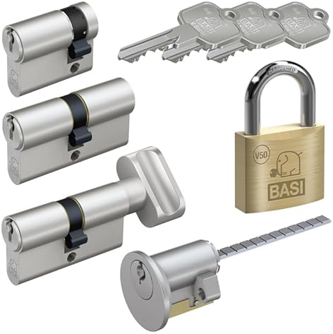 BASI | V50 Schließzylinder | gleichschließend und frei kombinierbar | Viele Längen verfügbar | Profilzylinder für Haus und Wohnung | Doppelzylinder A:45 mm B:55 mm
