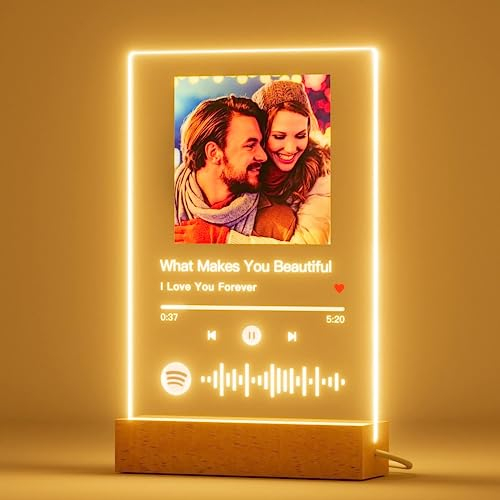 Placa Spotify Personalizada Con luz y Base - Regalos personalizados navidad reyes de boda para los novios - placas conmemorativas aniversario originales mujer hombre lamparas amigos (PLACA SPOTIFY)