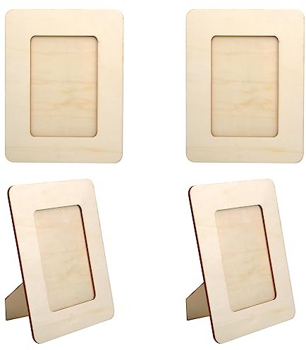 DIY Wooden Picture Frame, 4 Pack Square Photo Frames for Wall Decor, Handmade Craft Set, Mosaic Frame for Kids, Paintable & Decoratable, 8x6 inch, Ideal for Multiple Pictures
