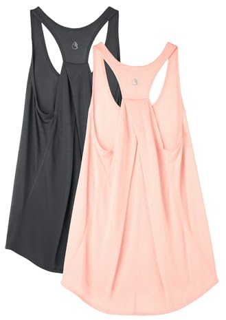 icyzone Damen Sport Tank Top Locker, Leicht Yoga Shirt, Jogging Fitness Tanktops Ärmellos Lässig Oberteile, 2er Pack (Dark Grey/Flush Pink, L)