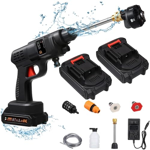 Cordless Pressure Washer, 60Bar 300W Portable Power Washer, with 6 In 1 Nozzle, 2x7500mAh Battery Jet Washers, for Garden, Patio, Car Wash