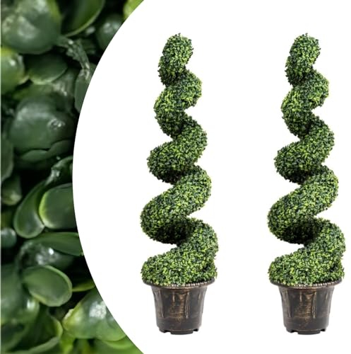 SPOTRAVEL 115cm/120cm Artificial Topiary Trees, Greenery Spiral Boxwood Plant with PE Leaves & Pot, Fake Potted Decorative Plants for Home Office Garden Balcony (115cm, 2 Pack)
