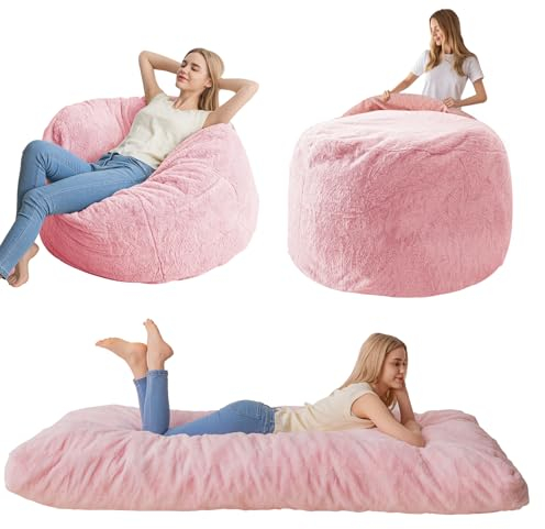 MAXYOYO Sitzsackbett – vom Sitzsack zum Bett umwandelbar – Schaumstoffsofa mit zotteligem Bezug und Flauschiger Füllung inklusive für Erwachsene, Jugendliche, Gäste (Rosa, Einzelbett)
