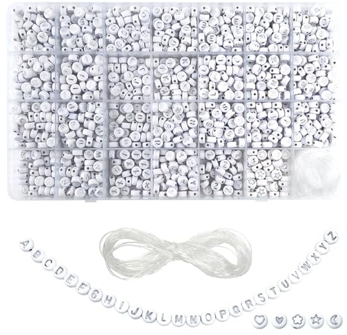 TOAOB 1440 Stück Buchstabenperlen zum Armbänder 4x7mm Silber A-Z Buchstaben Perlen Set Rund Buchstabenperlen für Auffädeln Alphabet Perlen für Schmuckherstellung DIY Armbänder Halsketten Handwerk