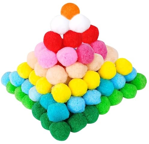 REJOECE Pompons zum Basteln, 250 Stück 3cm Bunt Groß, Pom Poms für Handwerk Herstellung, Bälle für Ostern, Weihnachten, Kinder, Bunte für Lustige DIY Kreative Handwerk
