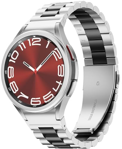 SUNDAREE Kompatibel mit Armband Samsung Galaxy Watch 6 4 Classic 47MM 46MM 43MM 42MM LTE/Watch 7 6 5 4 44MM 40MM/FE/5 Pro 45MM,No Gap Schwarz Silber Herren Edelstahl Metallarmband Metall Uhrenarmband