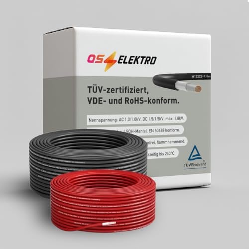 Oss Elektro | Solar Kabel | H1Z2Z2-K | 6mm2 | TÜV geprüft (Schwarz, 100m)