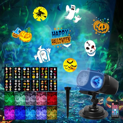 Proiettore Luci Natale, Proiettore Luci Natale Esterno 12 Diapositive Modelli con Telecomando e Timer, Impermeabile IP65 Proiettore Natale Esterno & Interno per Natale Giardino
