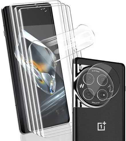 Yonntmmi Protection d'écran Pour OnePlus 12 Non-Verre Trempé, 4 Pièces protecteur d'écran Film Flexible + 1 Pièces Arrière Caméra Verre Trempé, Haute définition Pour OnePlus 12