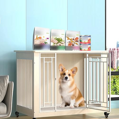ci Heavy Duty House Style Dog Pet Home Wooden Dog House TV Stand Table Indoor Furniture Style Dog Kennel Cage House Wood and Metal Kennel Cage for Medium Dogs up to 120 lb.