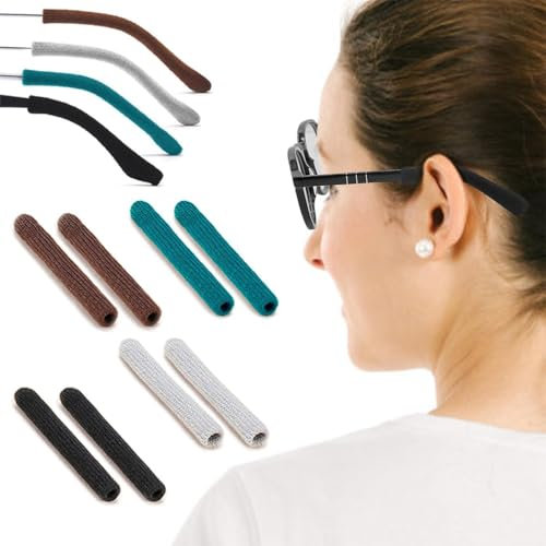 JEYORZY 4 Paires Protege Branche Lunette, Couvre Branche Lunette en Tissu de Coton Tricoté Doux, Anti Glisse Lunettes, Accessoires de Lunettes de Elastiques Antidérapants, pour Lunettes de Lunettes