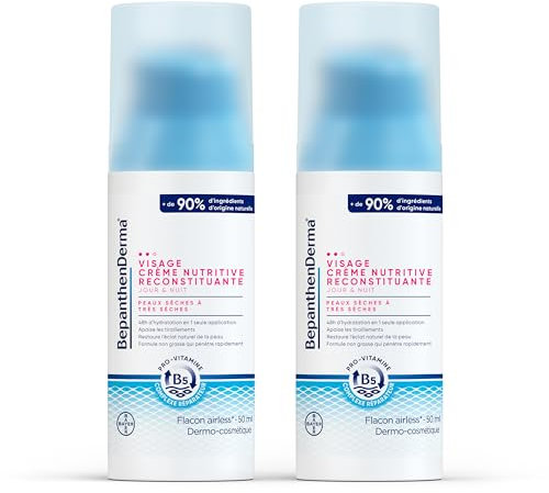 BepanthenDerma Feuchtigkeitscreme für das Gesicht – Tag und Nacht – für trockene bis sehr trockene Haut – 2 x 50 ml