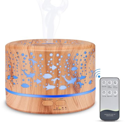 YONGYAO 500ml Aroma Diffusor Diffuser Luftbefeuchter Humidifier, Aromatherapie Öle Diffusor BPA Frei für Ätherische Öle, mit Timer 7 LED Lichtfarben für Zuhause Schlafzimmer Büro Yoga, Fisch Muster