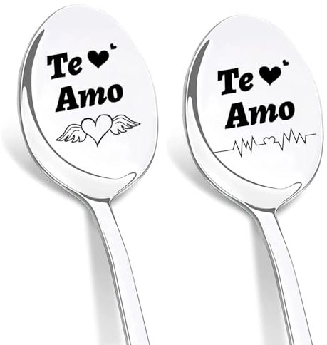 DIKARIYA Ich Liebe Dich Löffel, 2er Kaffeelöffel mit Gravur, Jahrestag Geschenk für Ihn und Sie, Liebeslöffel Ich Liebe Dich Geschenke für Männer, Liebes Geschenk für Freundin Frauen (Te Amo A)