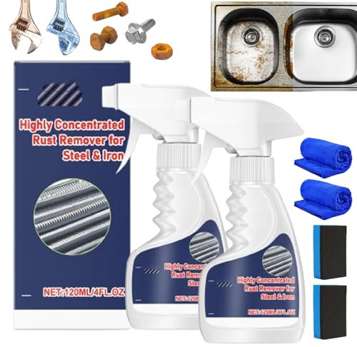Liocwocne Hochleistungs-Metall-Rostlöser, Heavy-Duty Metal Rust Remover, Powerful Rust Removal, Rust Stain Remover Heavy Duty, Rust Remover for Stainless Steel, Multipurpose Rust Remover Spray (2PCS)