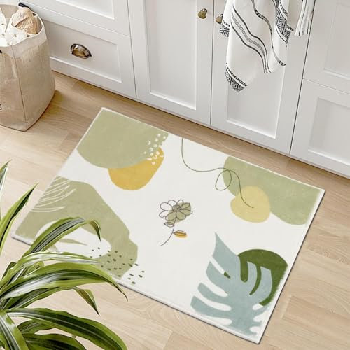 TUKDAK Grün Fußmatte Innen 40x60cm, Boho Waschbar Fussmatte Eingangsteppich innen, Schmutzfangmatte rutschfest, Kurzflor Türmatte Innen Teppich für Eingang, Haustür, Flur, Küche, Schlafzimmer