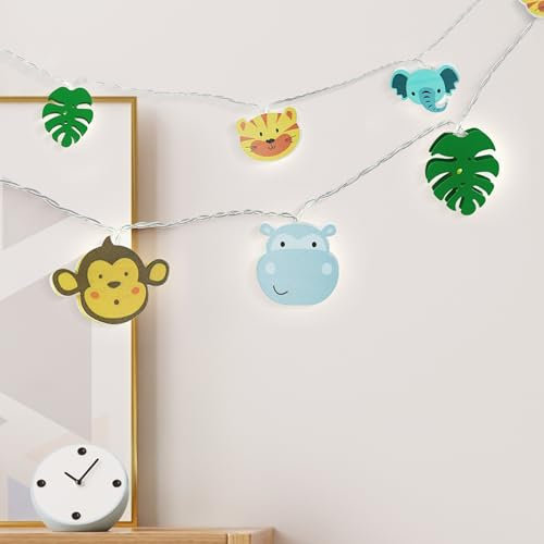 CozyHome Dschungel Lichterkette Kinderzimmer Deko Junge - 20 LED Figuren & 4m Batteriebetrieben I Bett Hausbett Junge Mädchen Kinder Lichterketten I Safari Deko Kinderzimmer Kinderwagen Babybett