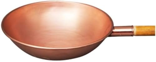 OOMRNV Pentola fritta Manuale in Rame Puro con Fondo Tondo e Manico Lungo, Wok, pentola per zuppa, pentola a induzione a Gas Senza Fumo (36 cm)