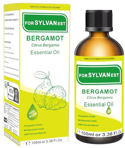 Aceite Esencial de Bergamota FORSYLVANEST 100 ml, Aceite de Bergamota 100 % Natural, Ideal Para el Hogar, Aromaterapia, Sueño, Cuidado de la piel y Masajes