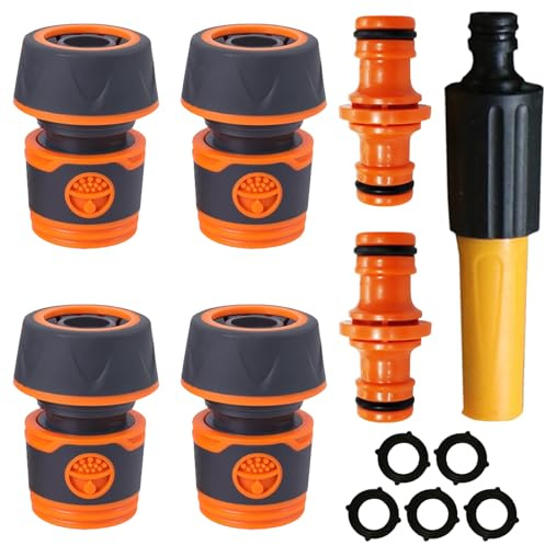 WanderGo Schlauchverbinder Set 3/4 Zoll, 4 Stück Garten Schlauchkupplung mit Kupplungs Gartenschlauch Enthalten 1 Sprühdüse 5 GummiDichtungsring für Garten, Haushalt, Schlauchverlängerung Bewässerung