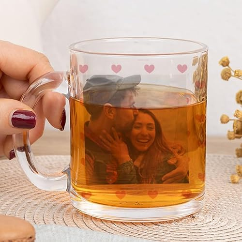 Wanapix | Taza de Cristal Impresa Personalizada | 325cl. | Impresión a Color | Regalo Original amigas/pareja | Love