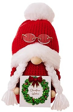 DABAIXIONG Decorazioni per Gnomi Natale Tomtes Svedesi Nisse Bambola Senza Volto con Piatti Legno Figurina da Collezione per Festa Holiay