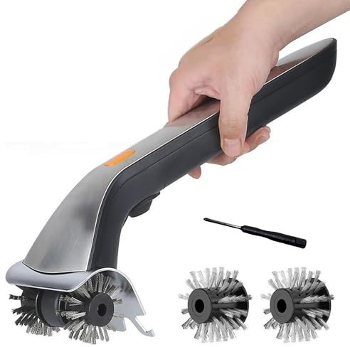 Cepillo Eléctrico para Barbacoa de Acero Inoxidable. Cepillo de Limpieza Recargable para Parrilla con Cabezales Giratorios. Limpiador Inalámbrico 40 cm para Jardín. con Deposito de Agua Incluido.