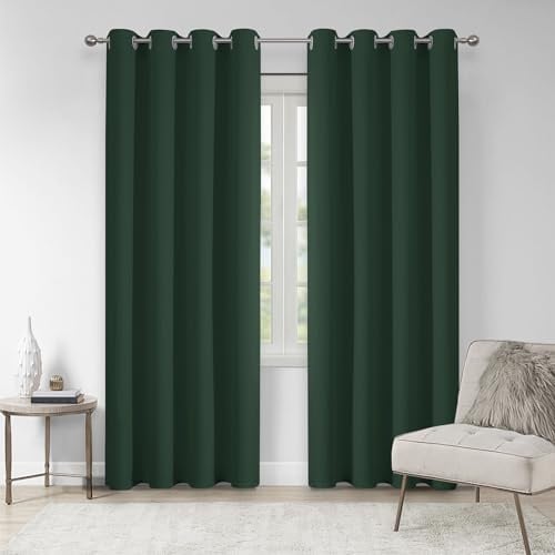 VEHEDE Schallschutz Blickdichte Vorhänge Wohnzimmer, Dunkelgrün Thermovorhang Hitzeschutz Gegen Kälte Gardinen mit Ösen, Raumteiler Verdunklungsvorhänge Schlafzimmer, H 229 x B 140 cm, 2er Set