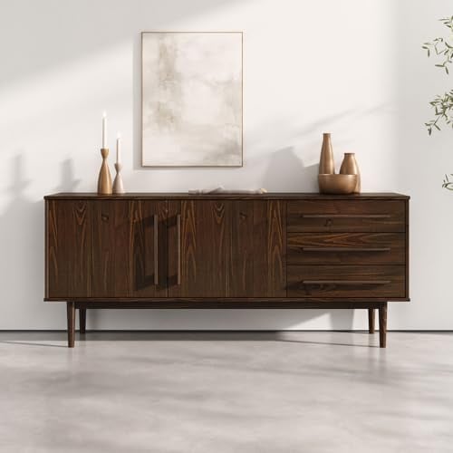 IDIMEX Sideboard TECCA mit 2 Türen und 3 Schubladen, Nussbaum Farben – Kommode aus Massivholz, Verstellbarer Einlegeboden, Wohnzimmermöbel im Mid-Century Style