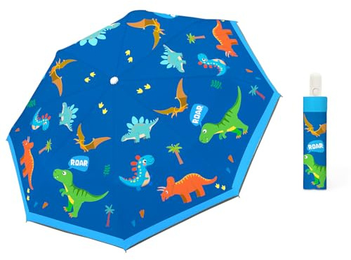 Paraguas Plegable para Niños Antiviento Anti-UV con Cinta Reflectante 360° | Compacto Paraguas Infantil para Exteriores Escuela Viaje Ligero y Mignon Paragua Anti-Rebote Seguro para Niñas y Niños