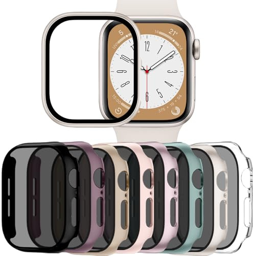 Adorve 8 Stück Blickschutz Hülle mit Displayschutz für Apple Watch Schutzhülle SE 3/SE 2/SE/Series 6 5 4 44mm, Anti Spy Kratzfest PC Rundum Privatsphäre Schutzfolie mit 9H Panzerglas für iWatch 44mm