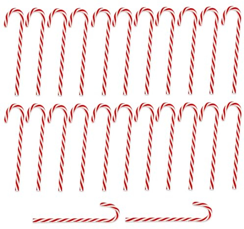 24 Pcs Candy Cane Christmas Decorations, Plastic Candy Canes, 5.9 inch Christmas Tree Hanging Ornaments, Red and White Candy Cane for Xmas Party Decorations Supplies