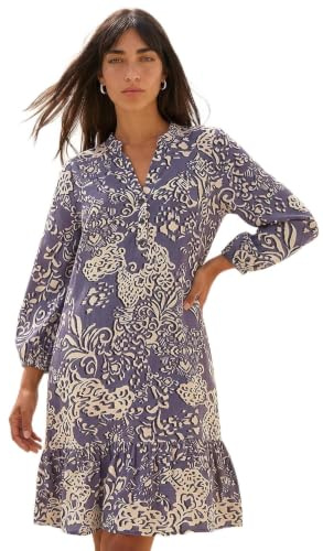 Roman Petite Ikat Print Tiered Hem Dress for Women UK - Ladies Everyday Autumn Winter V-Neckline Comfy Soft Evening Vacation Work Party Night Out