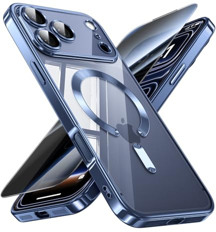 JUESHITUO für iPhone 17 Pro Hülle mit Integrierter Kameraschutz für Magsafe [mit Sichtschutzfolie] [Anti-Vergilbung] Slim Stoßfest Handyhülle Case, Blau