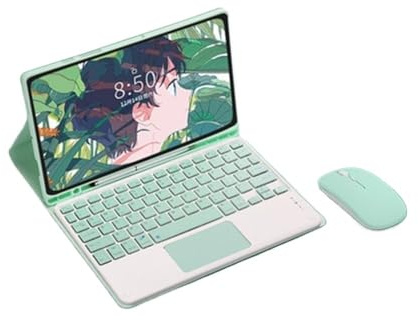 YSJX PU+TPU-Lederhülle mit Standfunktion, abnehmbare Touchpad-Tastaturabdeckung, kompatibel mit Samsung Galaxy Tab S8 Ultra 14,6 Zoll(Mint Green+Keyboard+Mouse)