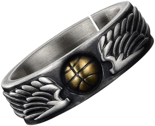 Basketball Flügel Ring aus Metall, Silberner Herren Schmuck | Retro Stil, Wear Resistant Verarbeitung, für Basketballfans, Outfit Abstimmung, Zeremonien