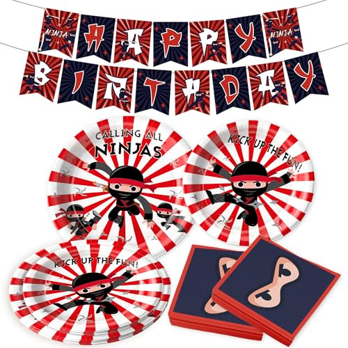 LaVenty Ni nj décoration pour fête d anniversaire accessoires de fête | Ni nj décoration pour fête d anniversaire accessoires de fête guerrier karaté vaisselle Ni nj assiettes de serviettes